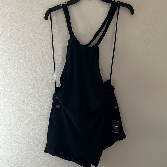 Forever 21 black high neck top V‎ back adjustable ties button sides romper new S - Picture 1 of 8
